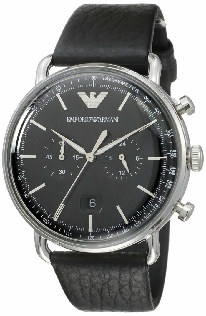 Emporio Armani Aviator Chronograph Black Dial Black Leather Strap Watch For Men - AR11143 - Image 8